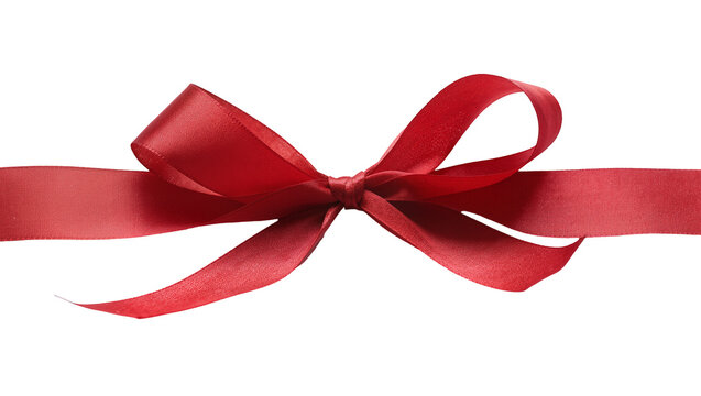 Red satin ribbon bow with flowing ends