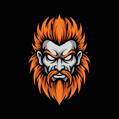 Obraz premium Angry bearded warrior mascot with orange hair.