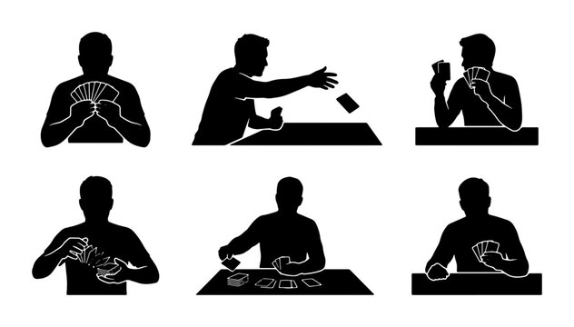 Card Game Silhouette Icons, Poker Player Actions, Gambling Entertainment Set, Vector Graphics