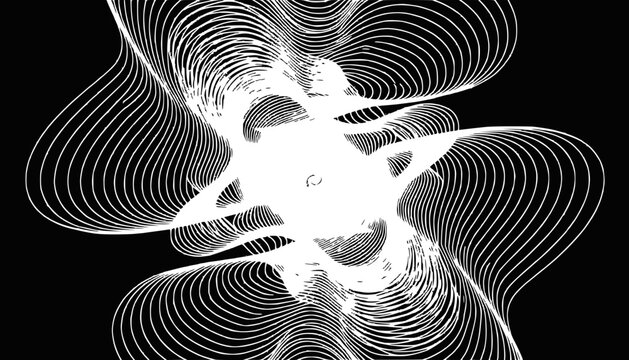 Abstract white fractal pattern on black background, digital art, geometric design