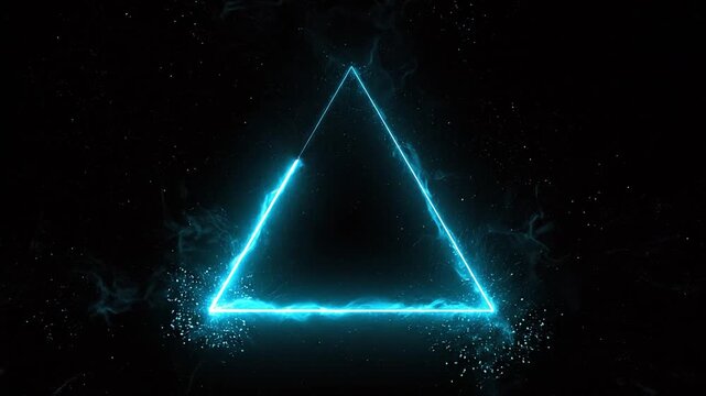 Glowing Blue Neon Triangle with Electric Lightning Effect on Black Background