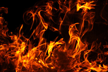 Fototapeta premium Fire fiery motion background. Fire hot glowing flames. Fire intense burning energy. Fire dramatic heat texture.