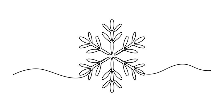 Minimalist continuous single line drawing of a simple snowflake icon for winter design Vector, illustration