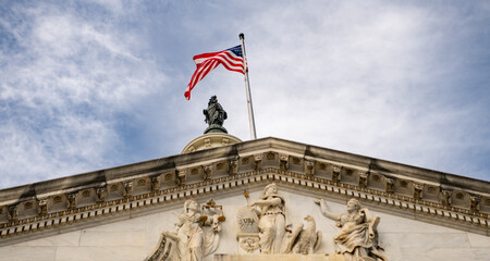 Fototapeta premium Capitol dome architecture close up. Capitol dome freedom republic. Capitol dome Congress Senate elections. Capitol dome historic landmark authority.