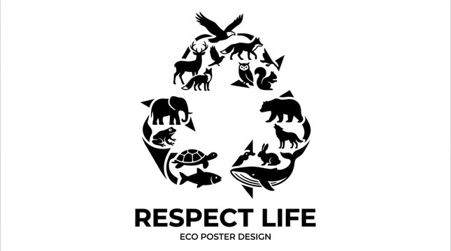 A creative recycling symbol composed of various animal silhouettes representing wildlife conservation.