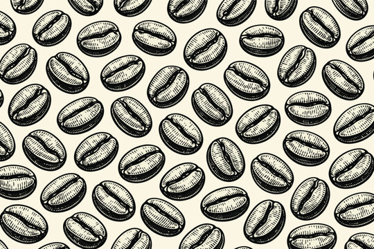 Vintage hand drawn coffee bean seamless pattern perfect for cafe branding packaging and decorative design