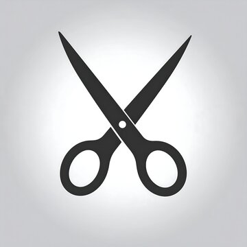 A pair of black scissors on a gray background with a white glow