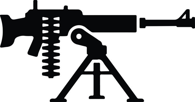 Silhouette vector of a military heavy machine gun tripod design