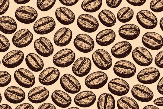 Vintage coffee bean seamless pattern on beige background perfect for packaging wallpaper and decorative prints