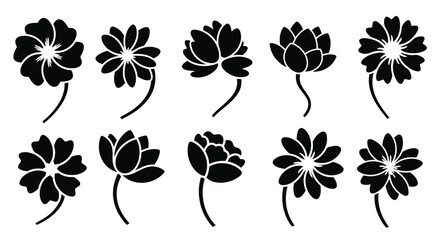 Obraz premium Black flower silhouettes set