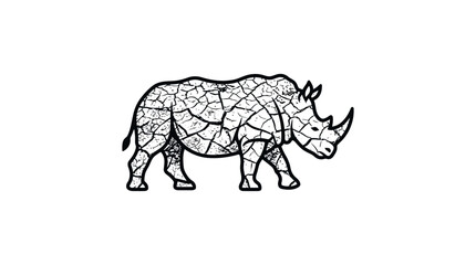 A stylized line art illustration of a rhinoceros with a cracked texture pattern. © Avis_Sunani