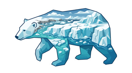 Artistic illustration of a polar bear featuring a double exposure landscape of arctic ice and water. © Avis_Sunani
