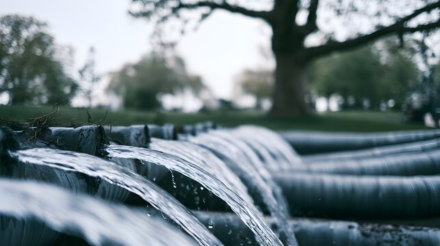 Industrial Water Flow Meets Serene Parkscape A Tranquil Modern Innovation Concept Image