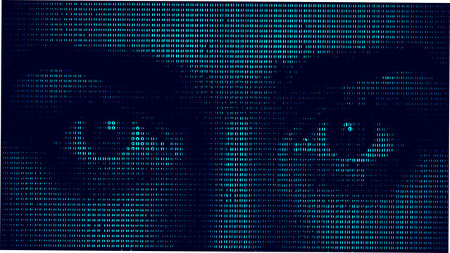 Digital binary code stream with teal and dark blue hues representing data flow and technological concepts matrix color technology cybersecurity information