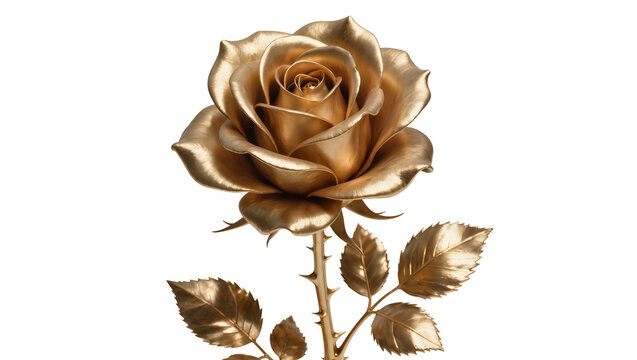 Golden rose with leaves and thorns