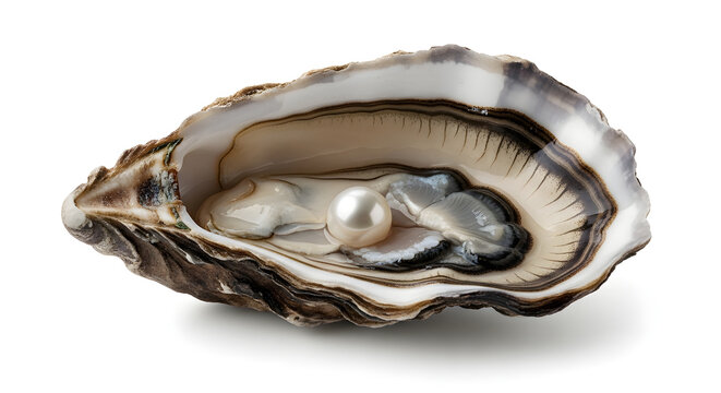 Open oyster shell with green algae inside