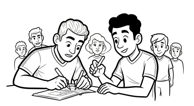Two students collaborating on a classroom assignment together.