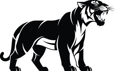 Fototapeta premium Blackandwhite illustration of angry tiger roaring loudly outside
