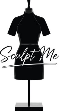Fashion dress form mannequin with stand and Sculpt Me text overlay