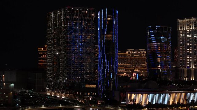 Morpheus, City of Dreams, The Countdown Hotel and other buildings at night, Macau
