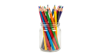 Fototapeta premium Colorful pencils in a clear glass jar