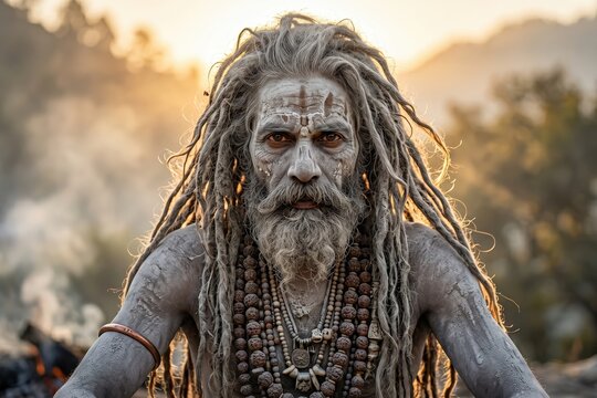 Spiritual Naga Sadhu at Kumbh Mela Sunrise