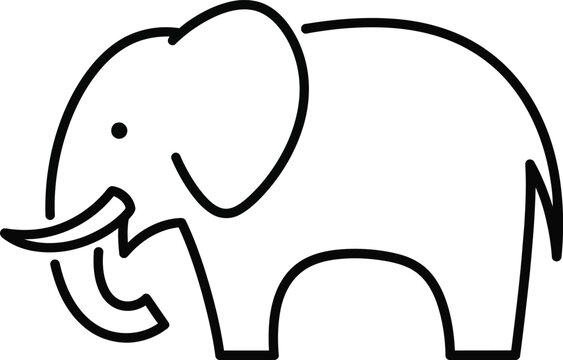 Simple line drawing of a smiling elephant facing left side