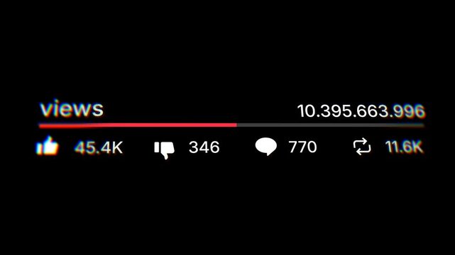 Animated Views Counter Increasing for Viral Social Media Content. Transparent background, 4K resolution