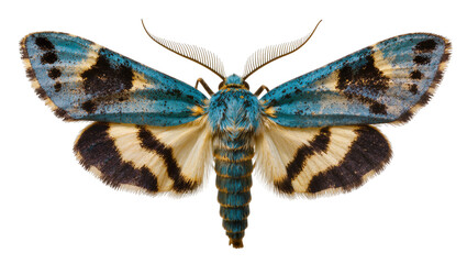 Blue and yellow striped moth with black spots © Gael