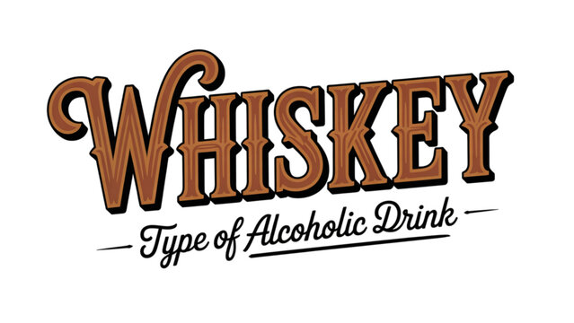 Whiskey text logo design with vintage style lettering and decorative elements for bar or tavern branding Vector