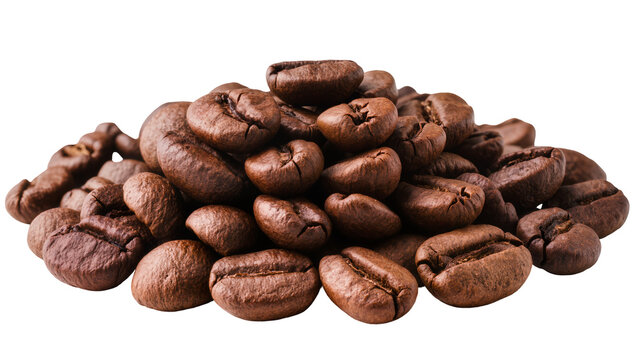 Pile of roasted coffee beans with rich brown color