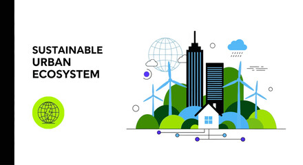 Fototapeta premium Sustainable Urban Ecosystem Concept with Green Technology and Smart City Infrastructure.
