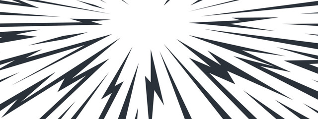 Background radial line and comic thunder cartoon with burst vector manga. Anime electric star and design super frame with abstract backdrop lightening. Bolt comic thunder and texture background. © Rina Antipina