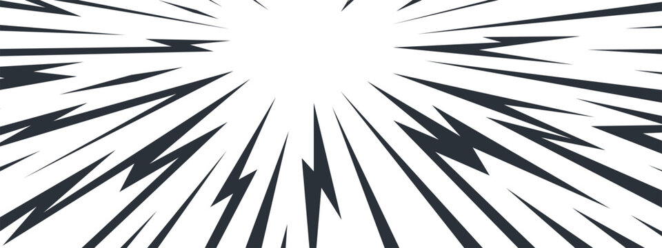 Background radial line and comic thunder cartoon with burst vector manga. Anime electric star and design super frame with abstract backdrop lightening. Bolt comic thunder and texture background.