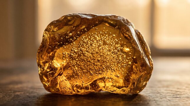 Cluster of micro air bubbles suspended in honey-colored amber glass. Golden hour side-lighting creates shimmering textures and delicate shadows. Warm luxurious resin aesthetic