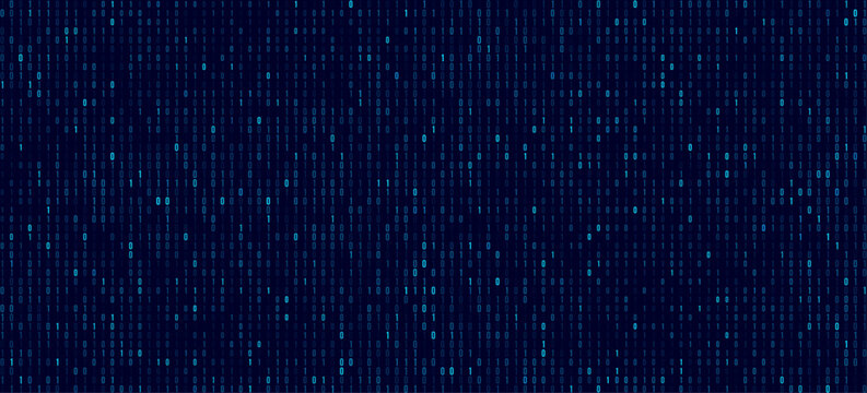 Digital blue binary code with random digits 0 and 1 for Technology or Science background. Data coding concept for programming web presentation. Vector illustration.