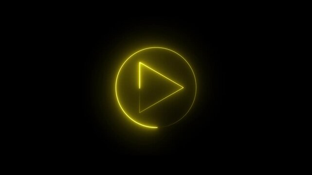 Neon music player icon concept in neon circle.Video, audio neon play button icon animation.Play button icon. Neon shine play button with neon circle neon-glowing play button.4k video black background
