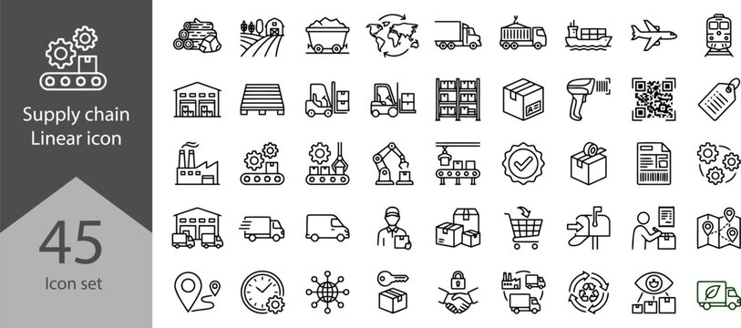 supply chain. Linear icon set