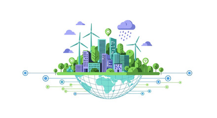 Eco friendly sustainable city concept on top of the planet earth. © Shal_Kafa_Alfattah
