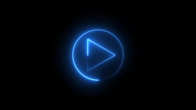 Neon music player icon concept in neon circle.Video, audio neon play button icon animation.Play button icon. Neon shine play button with neon circle neon-glowing play button.4k video black background