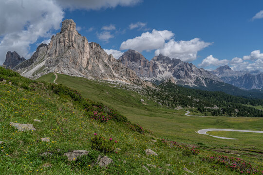 Cloudy Dolomites Gusela mountain, Passo di Giau with peak Ra Gusela. Location place Dolomiti Alps, Cortina d'Ampezzo, South Tyrol, Italy, Europe.
