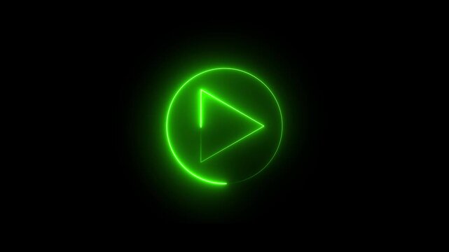 Neon music player icon concept in neon circle.Video, audio neon play button icon animation.Play button icon. Neon shine play button with neon circle neon-glowing play button.4k video black background