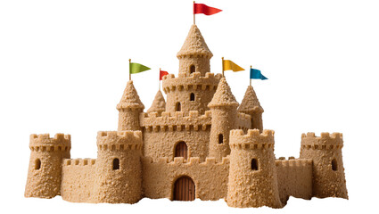 Intricate sand castle with multiple towers and flags © Isolde