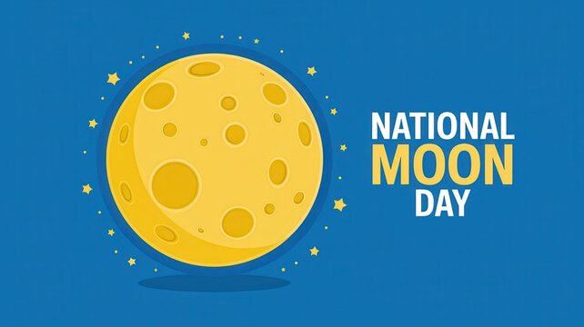 National Moon Day greeting card featuring yellow crater moon and star on blue background