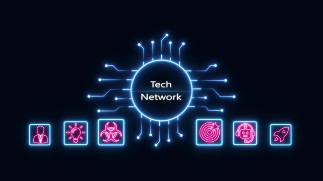 Tech network digital hud interface with glowing neon for business innovation and cyber security concepts