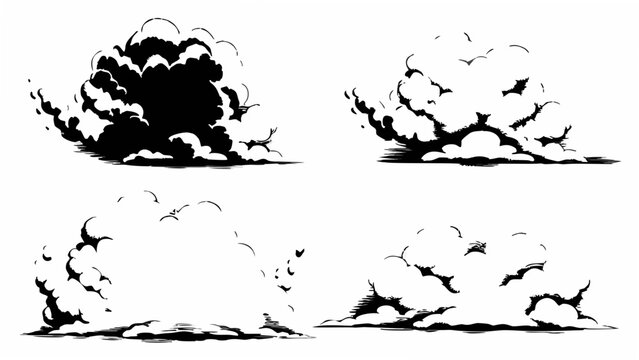 Four black cloud formations rendered as a vector illustration with a white background cloud formation clouds cumulus atmospheric weather meteorology sky fluffy