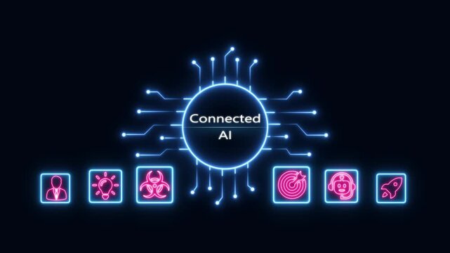 Connected ai digital network interface with neon tech and data connectivity artificial intelligence machine learning
