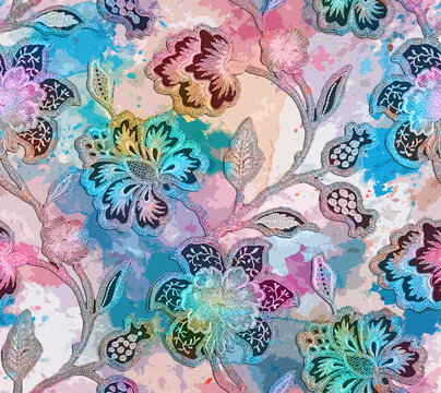 all over floral pattern vine jall blur 3D emboss effect, abstract hand drown art work digital print on fabric wallpaper background, saree, suit, duppata, dress, bed sheet rug wall sticker men shirt