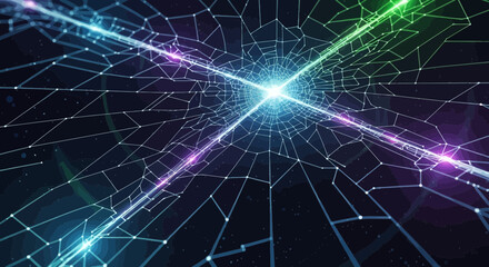 Obraz premium Glowing neon lines intersect in a futuristic network on a dark background