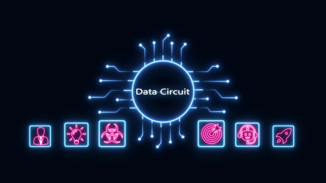 Data circuit digital interface with glowing neon for technology and business network concepts